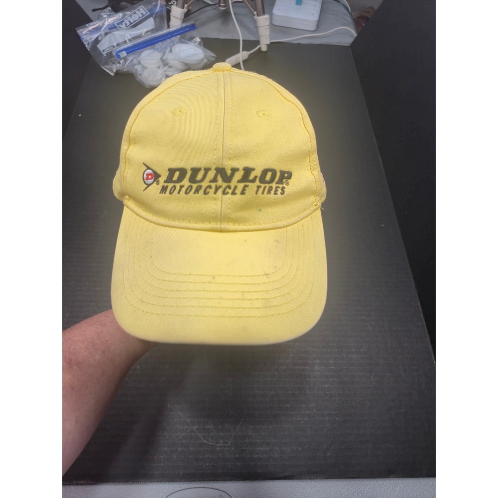 Dunlop Motorcycle Tires Hat Yellow Embroidered USA Flag Baseball Cap Adjustable